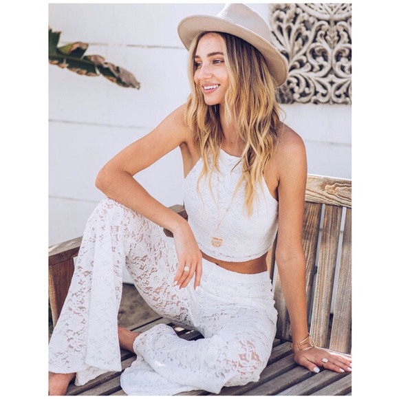 Tops - CLEARANCE Boho Ivory Lace Halter Crop Top